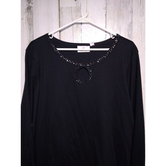Quacker Factory Women's 2X Black Long Sleeve Tee NWT Rhinestone - Picture 2 of 6